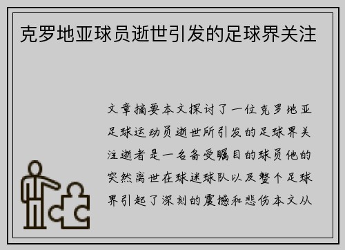 克罗地亚球员逝世引发的足球界关注